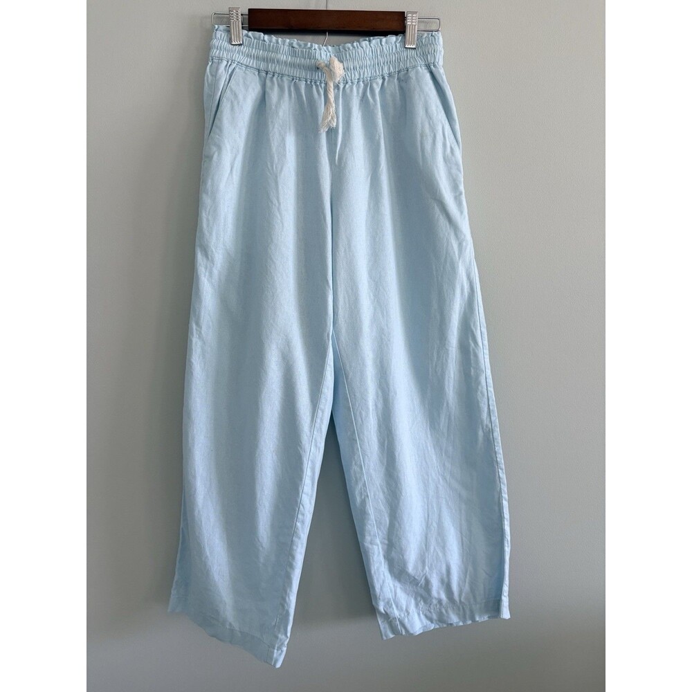 J Crew Linen Blend Paper Bag Pants Womens Size XS Blue Pull On Wide Leg *SPOT